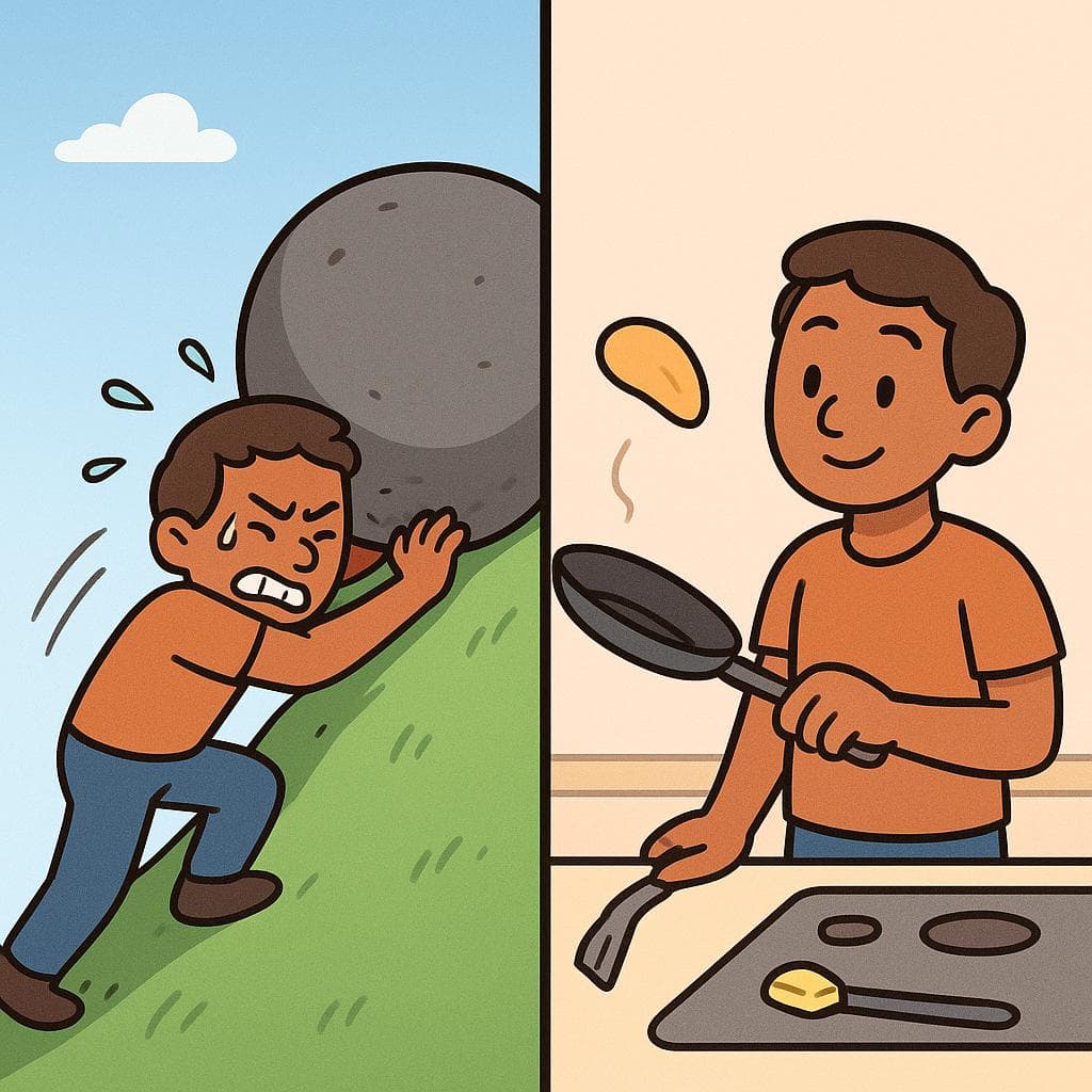 Split-screen showing esforzarse (struggle and effort) vs intentar (a simple attempt).