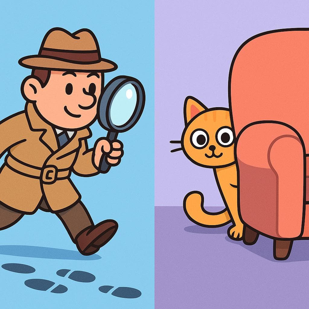 Split-screen showing 'tras' as active pursuit versus 'detrás de' as a static location.