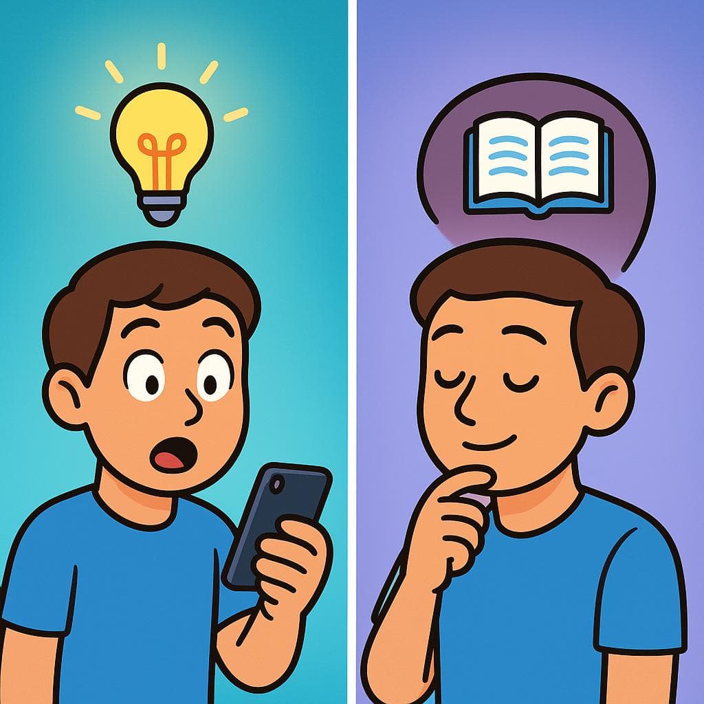 A split-screen showing the difference between finding out (enterarse) and knowing (saber).