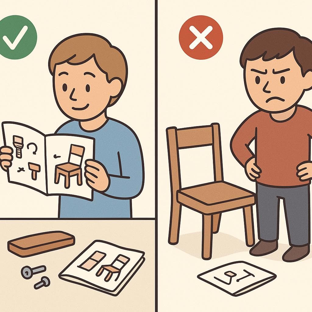 Split-screen comparing 'claro' (clear instructions) vs 'obvio' (an obvious result).