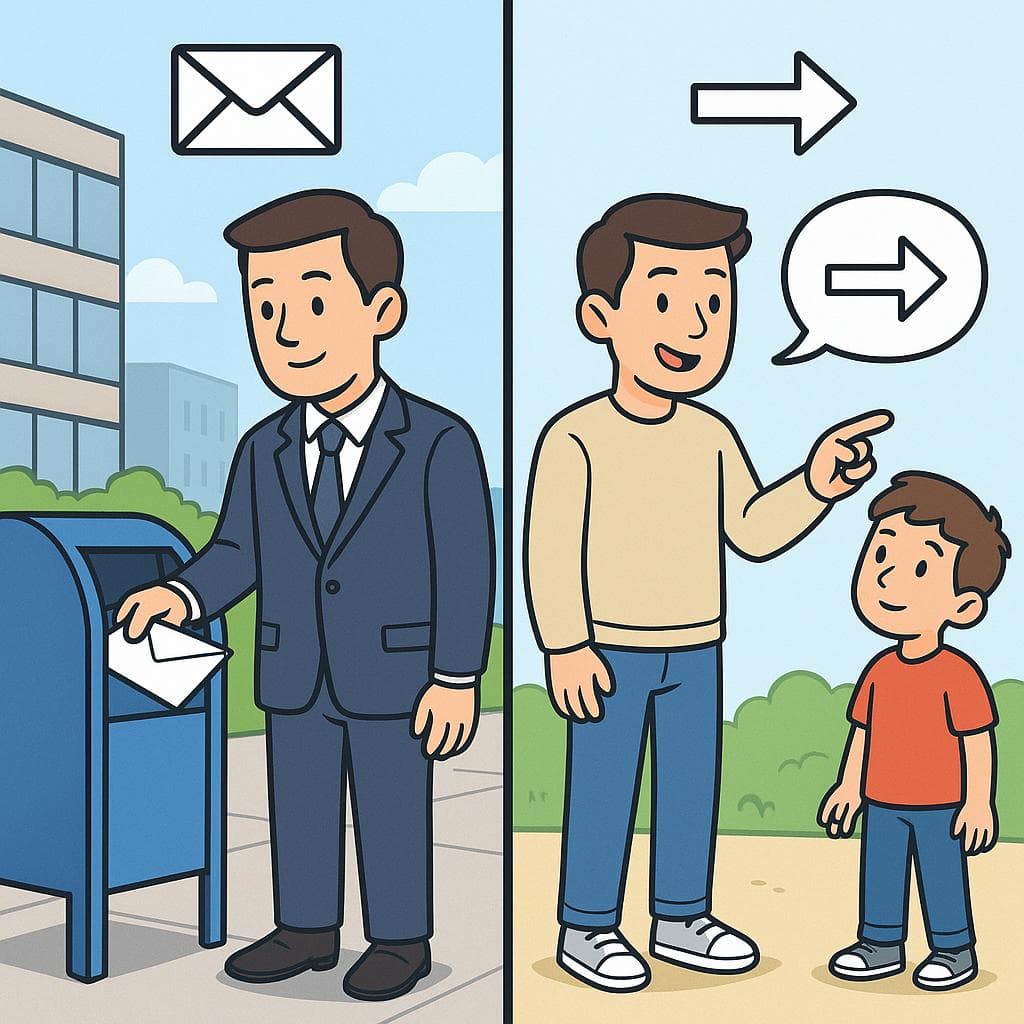 Split-screen showing enviar (formal sending) vs mandar (casual sending and ordering).