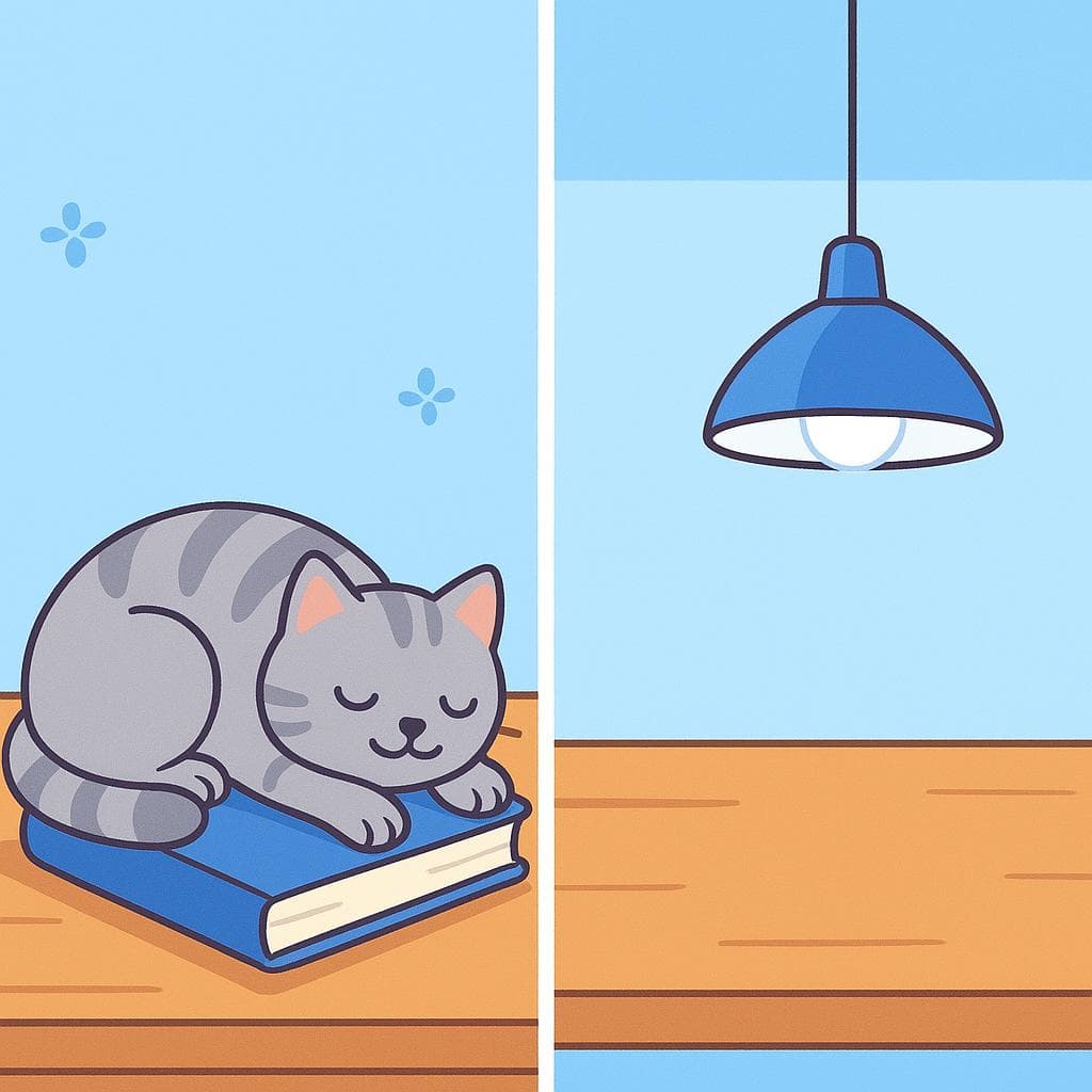 Split-screen showing the difference between touching (encima de/sobre) and not touching (arriba de).