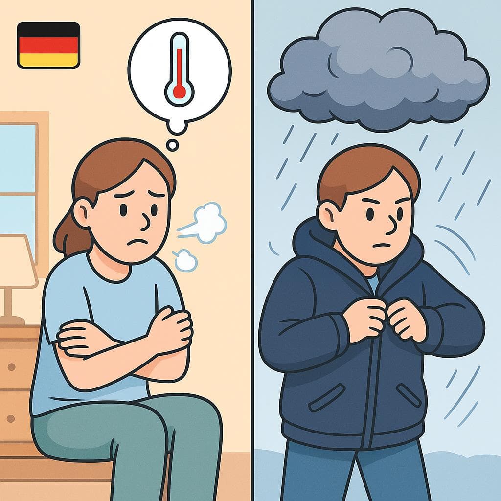 Split-screen showing de (internal emotional cause) vs por (external reason for action).