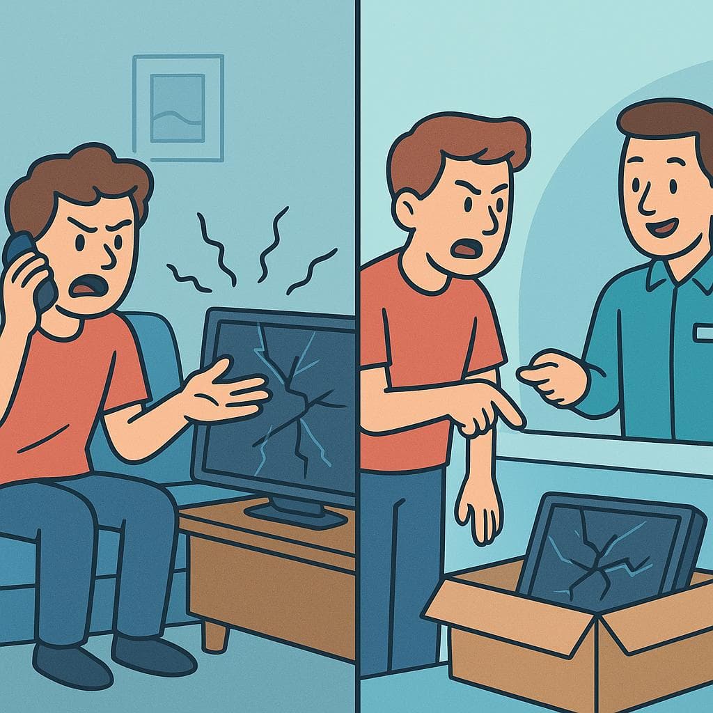 Split-screen showing quejarse (venting feelings) vs reclamar (demanding action).