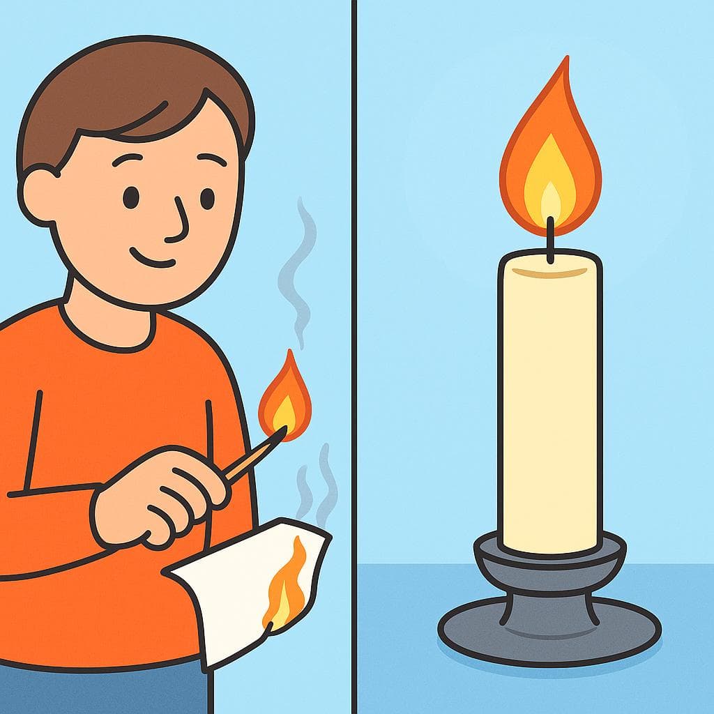 Split-screen showing quemar (an agent actively burning something) vs arder (something being on fire by itself).