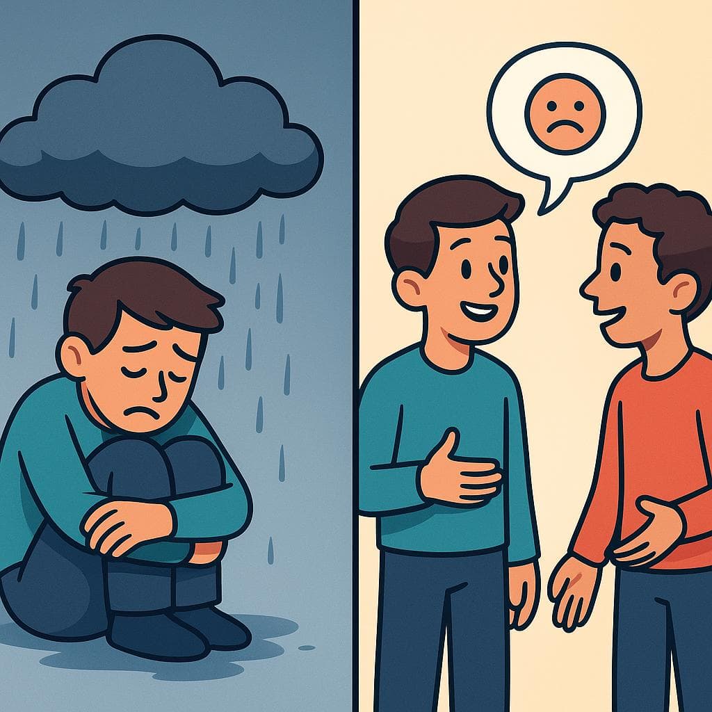 Split-screen showing the difference between quejar (an external force causing grief) and quejarse (a person actively complaining).