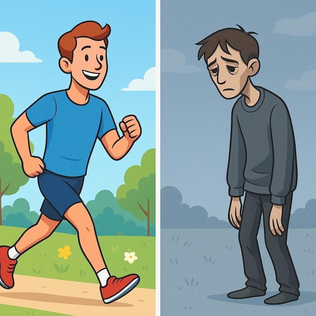 Split-screen showing a healthy slim person labeled 'delgado' versus an unhealthily skinny person labeled 'flaco'.