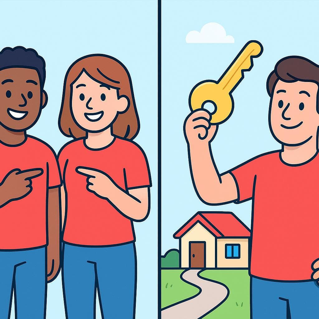 Split-screen showing Mismo (sameness) vs Propio (ownership).