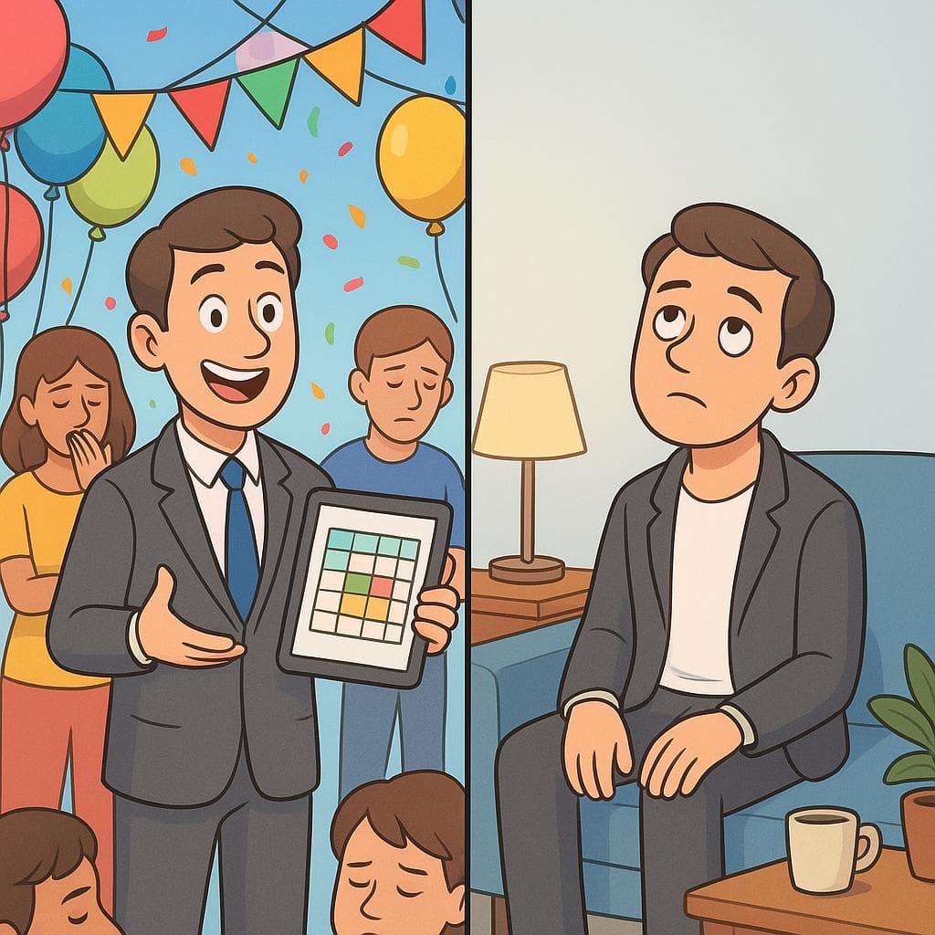 Split screen showing 'ser aburrido' (a boring person) vs 'estar aburrido' (a person feeling bored).