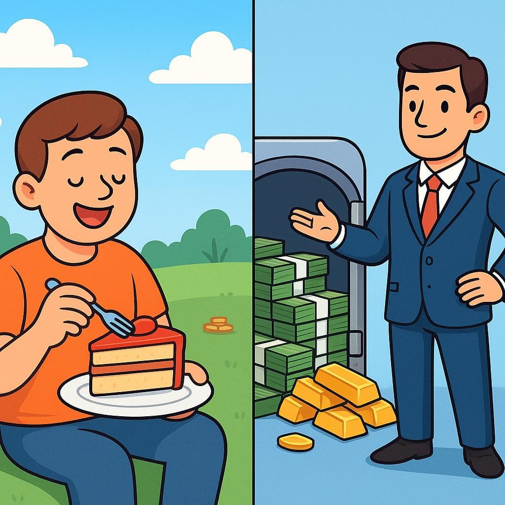 Podzielony ekran pokazujący 'rico' jako ogólne bogactwo vs 'adinerado' jako tylko pieniądze.
