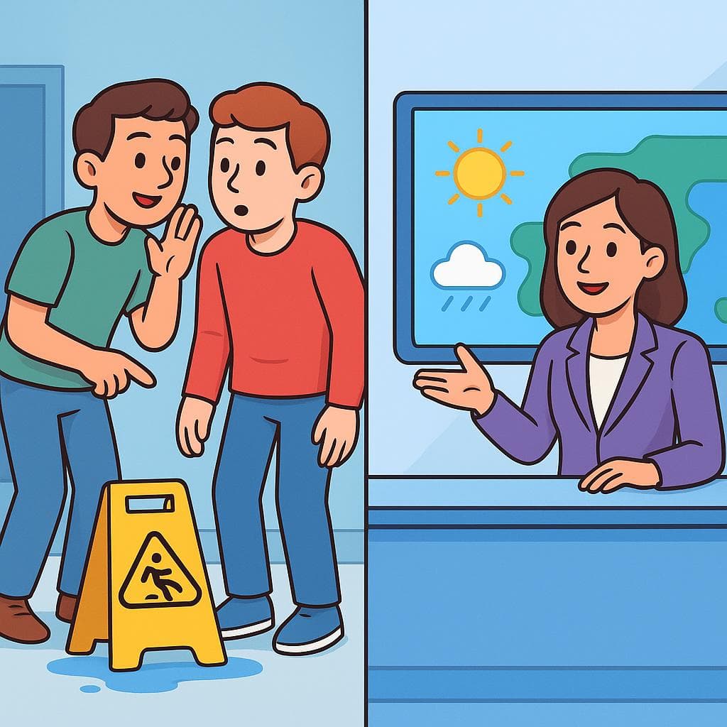 Split-screen showing avisar (a casual heads-up) vs informar (a formal report).