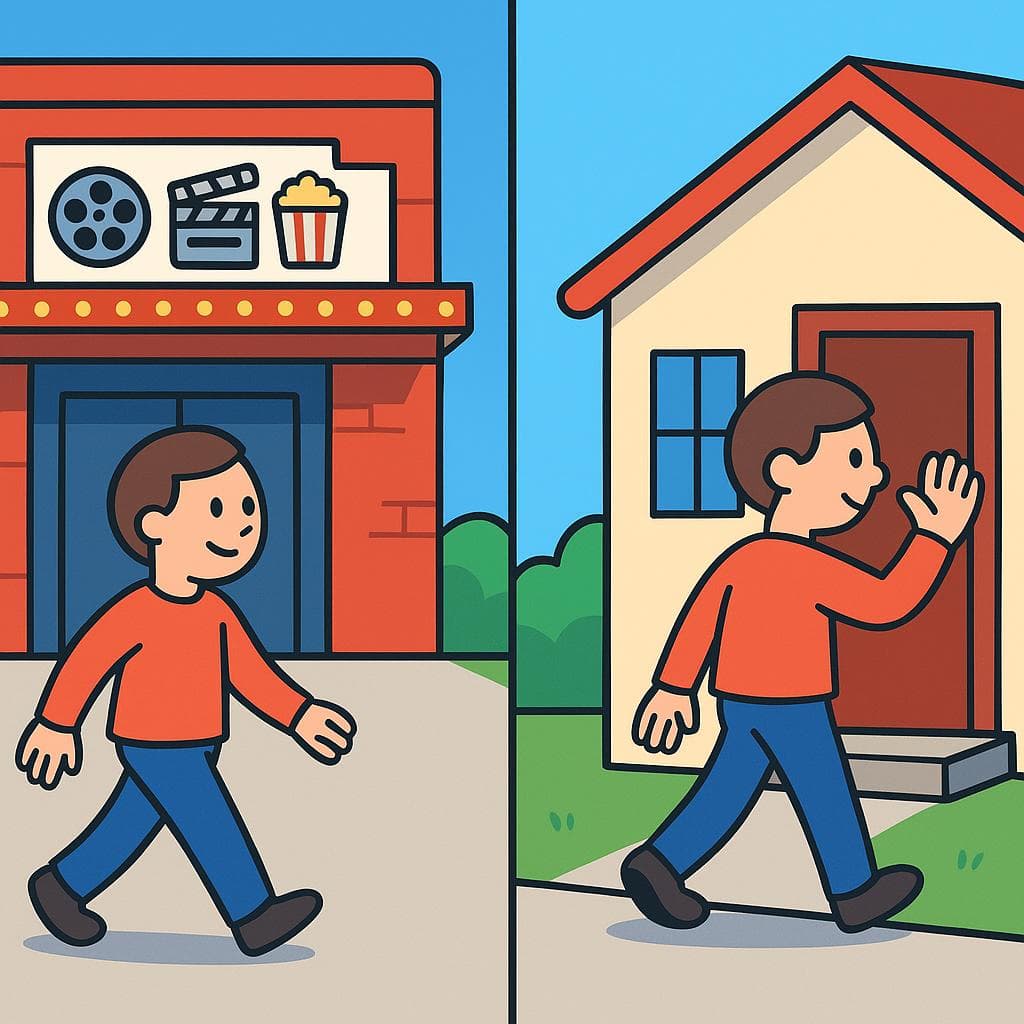 Split-screen showing ir (going to a destination) vs irse (leaving a place).