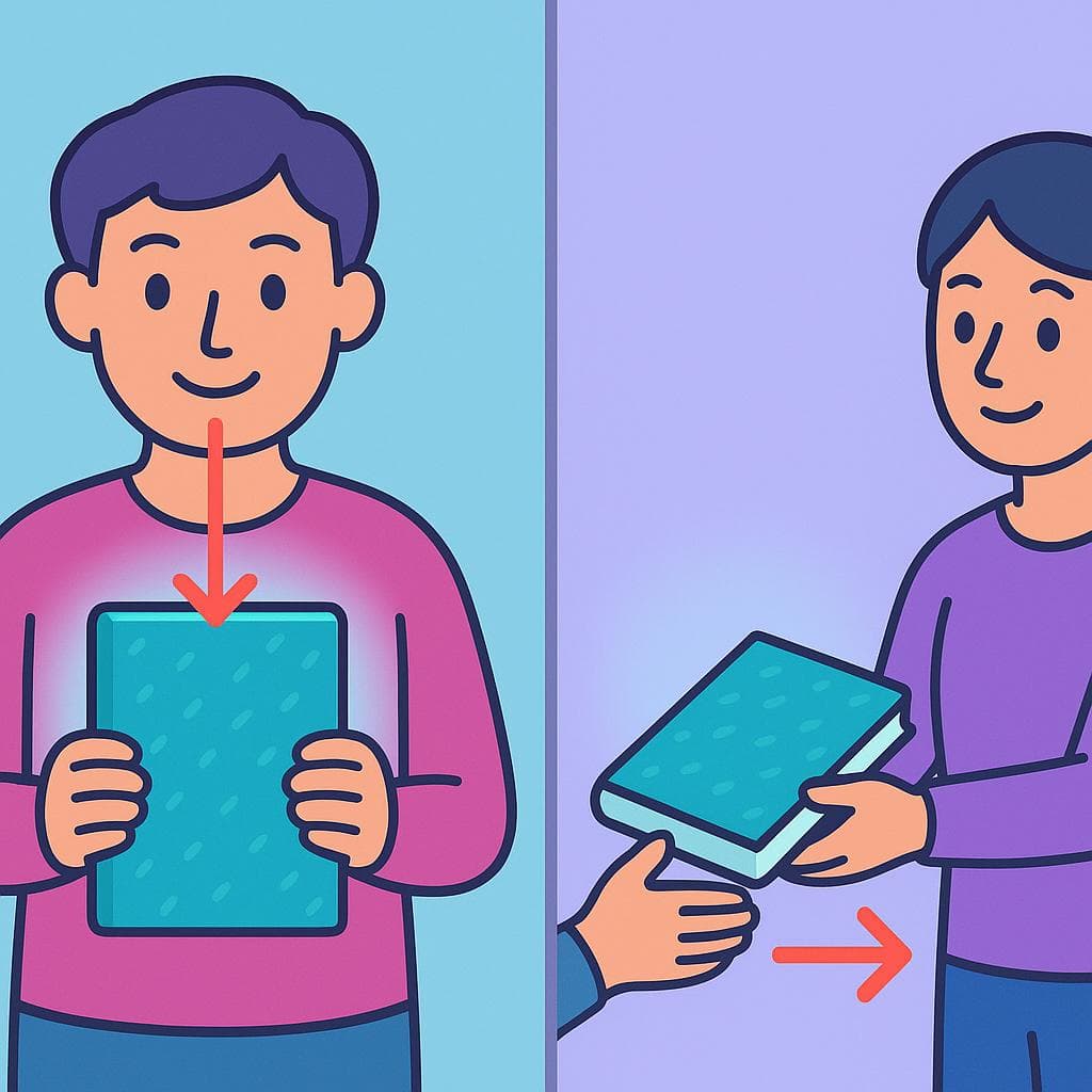 Split-screen cartoon showing 'lo' as the direct object vs 'le' as the indirect recipient.