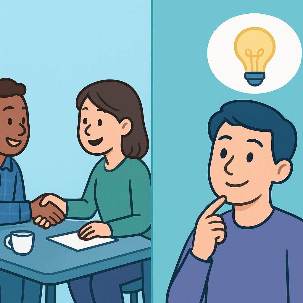 Split-screen showing 'acordar' (two people shaking hands) vs 'acordarse de' (one person with a lightbulb over their head).