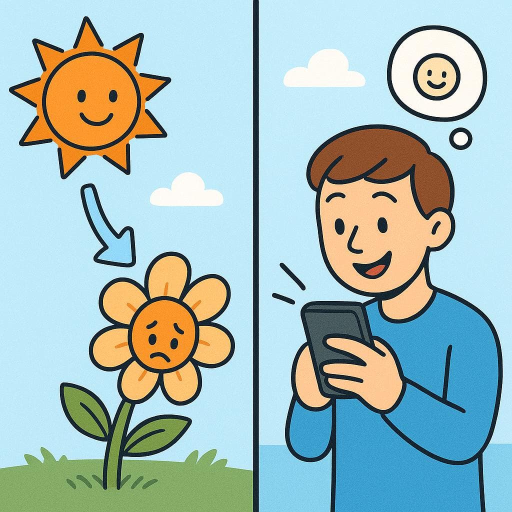 Split-screen showing alegrar (giving happiness) vs alegrarse (feeling happiness).