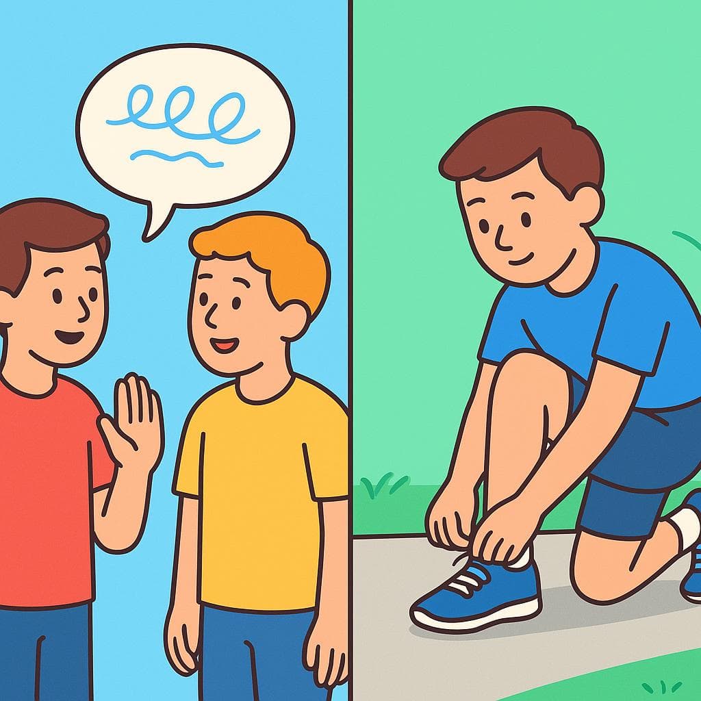 Split-screen showing 'parar' (stopping an activity) vs 'detenerse' (stopping physical movement).