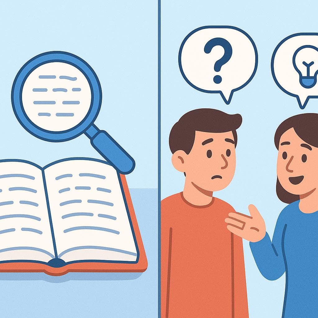 Split-screen showing 'significar' (a dictionary definition) versus 'querer decir' (two people clarifying a conversation).