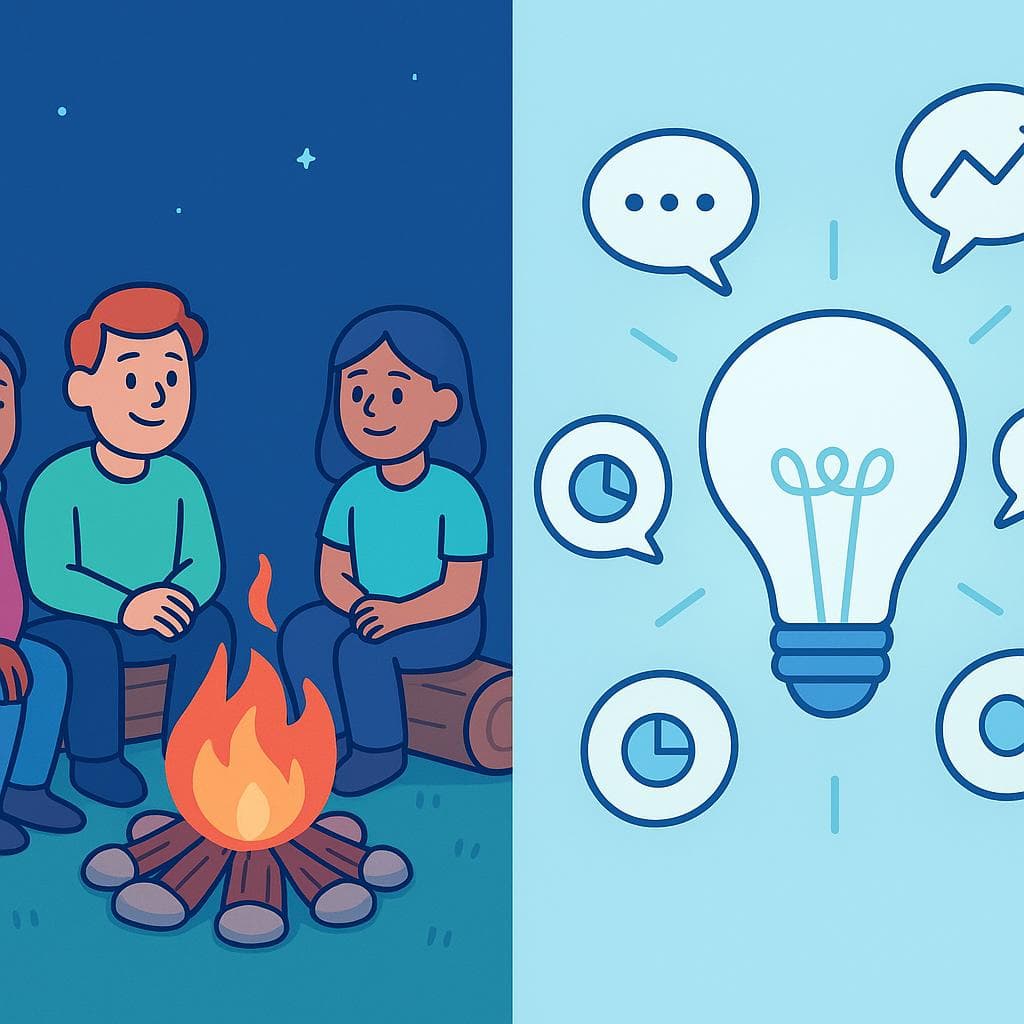 Split-screen showing 'alrededor de' (physical space) vs 'en torno a' (abstract topic).