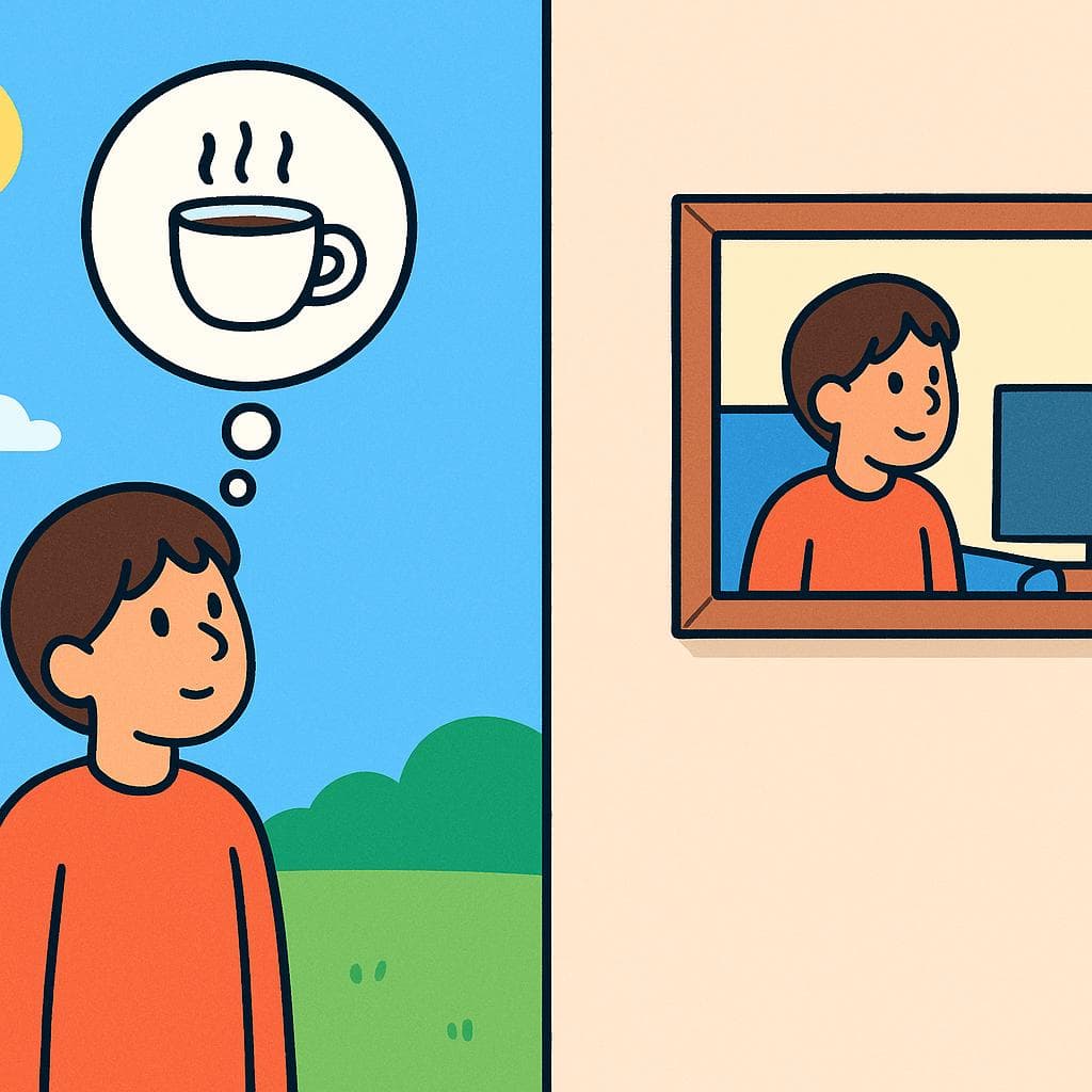 Split-screen showing Present Perfect connected to today vs Preterite locked in yesterday.