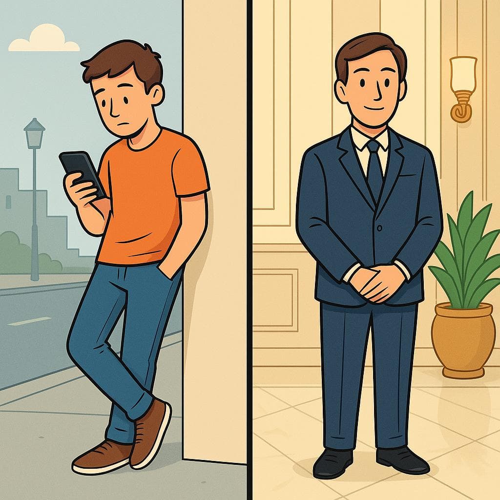 Split-screen showing 'esperar' for a casual wait vs 'aguardar' for a formal wait.