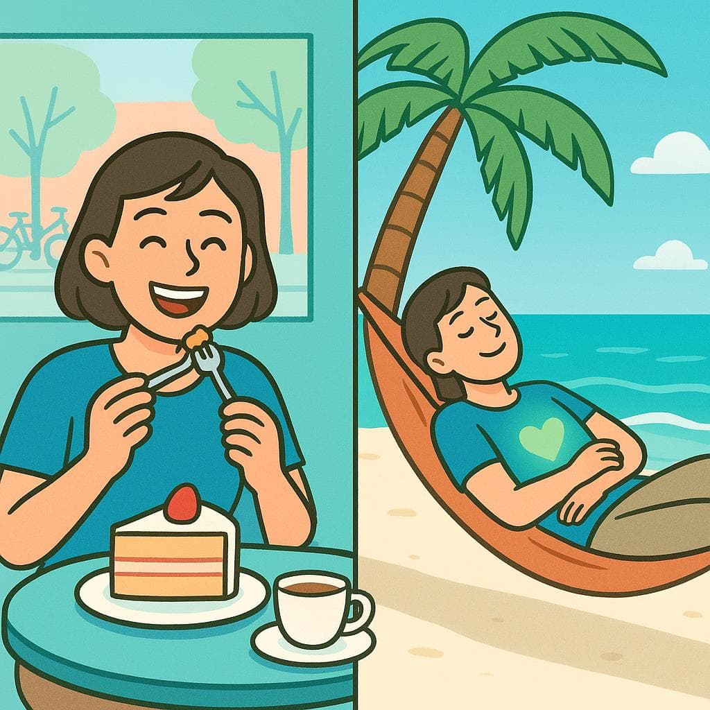 Split-screen showing disfrutar de (active enjoyment) vs gozar de (possessing a benefit).