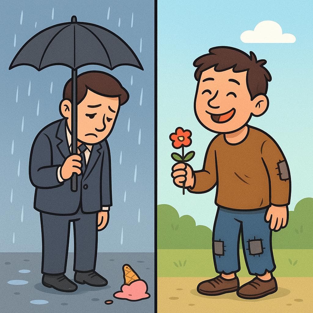 명사 앞과 뒤의 'pobre'의 차이를 보여주는 분할 화면 시각 자료, 동정과 빈곤을 대조.