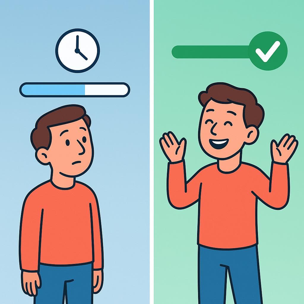 Split-screen showing todavía (still) vs ya (already) using a progress bar.