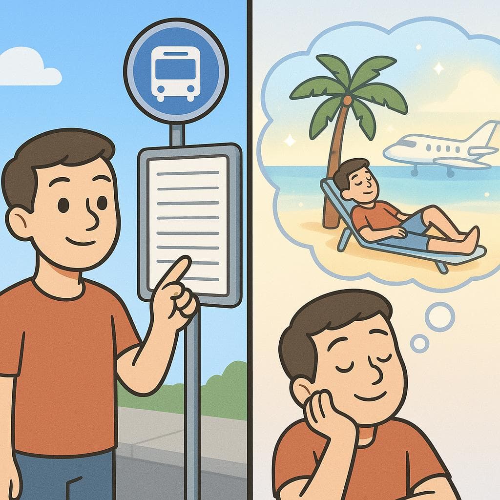 Split-screen showing a real possibility (indicative) vs a hypothetical dream (subjunctive).