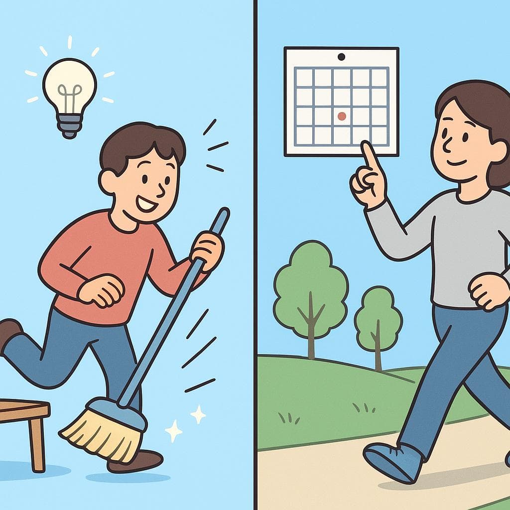 Split-screen showing 'ponerse a' (a sudden start) vs 'empezar a' (a general start).