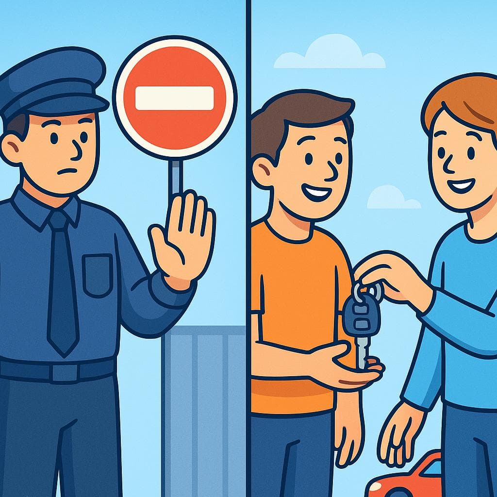 Split screen showing 'permitir' (official permission) vs 'dejar' (casual letting or leaving).