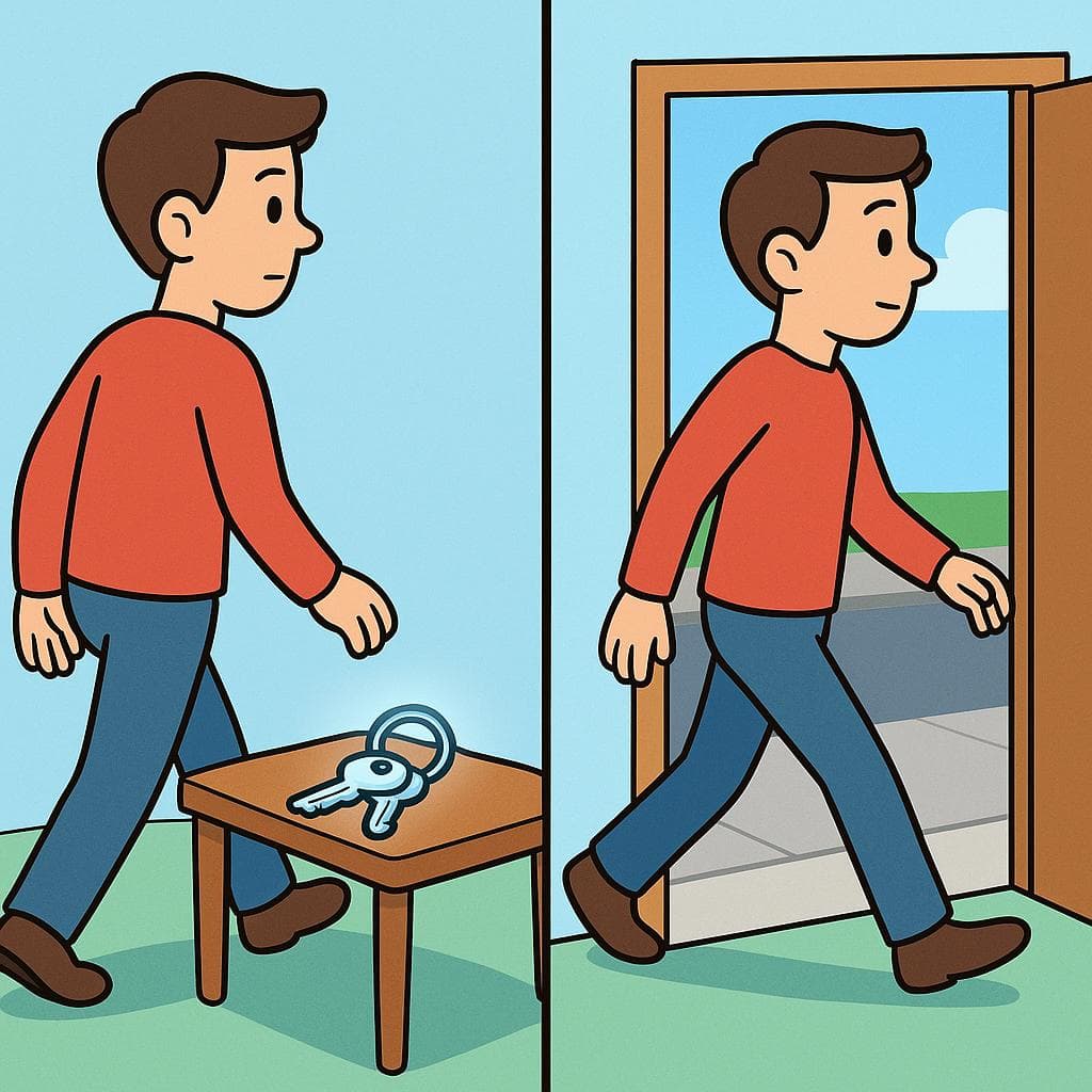 Split-screen comparing dejar (leaving an object) vs salir (exiting a place).