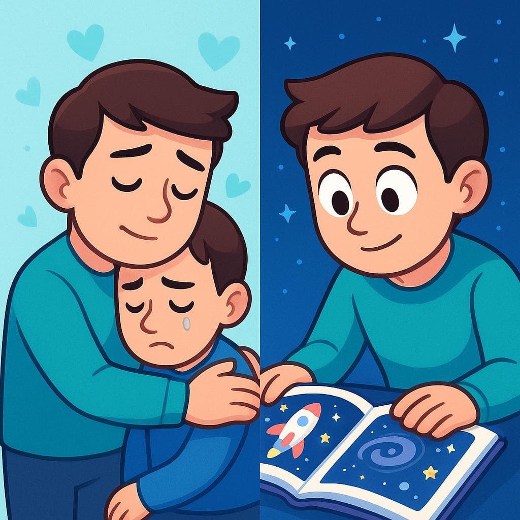 Split-screen showing importar (deep care) vs interesar (curiosity).