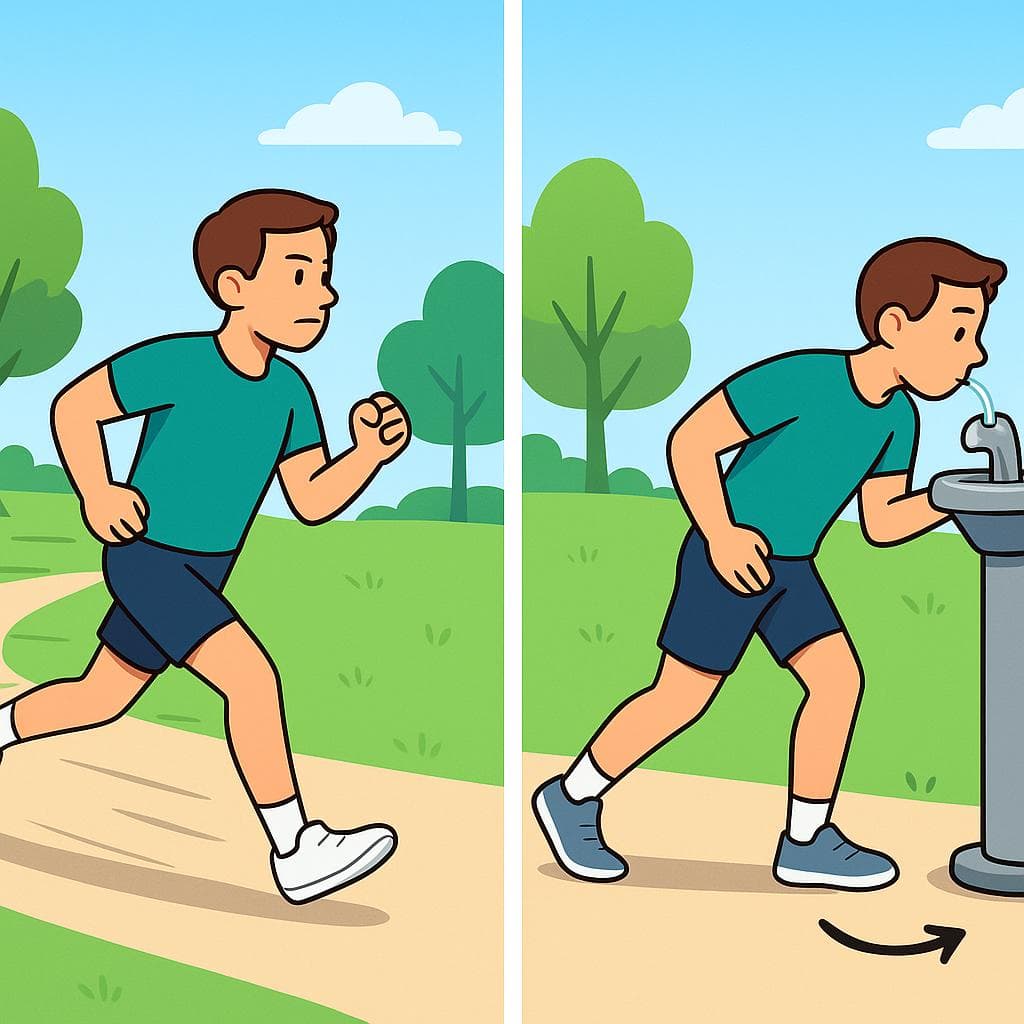 Split-screen showing seguir (continuously jogging) vs continuar (resuming jogging after a break).