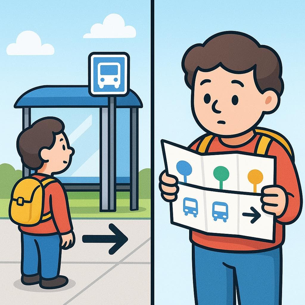 Split-screen showing próximo (nearness) vs siguiente (sequence).