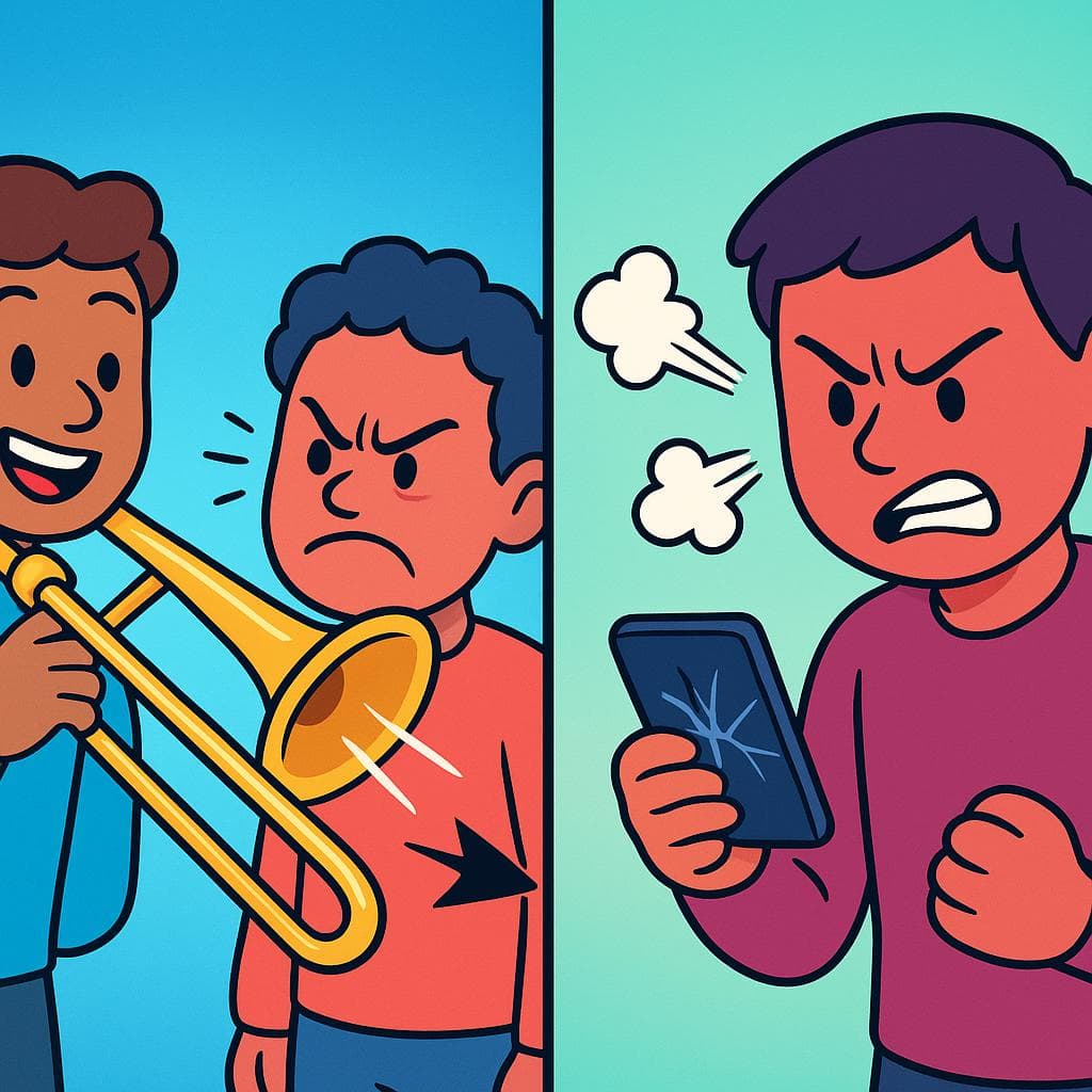 Split-screen cartoon showing the difference between 'enojar' (to anger someone) and 'enojarse' (to get angry oneself).