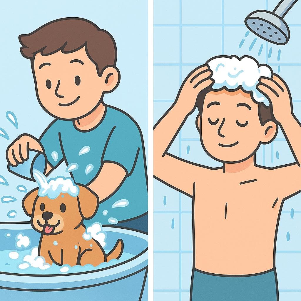 Podzielony ekran pokazujący różnicę między bañar (kąpanie kogoś innego) a bañarse (kąpanie siebie).