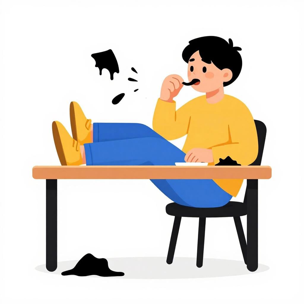 A person eating with their hands messy and feet up on a formal dinner table.