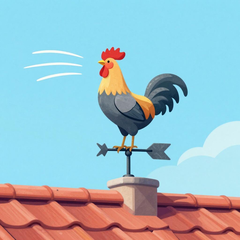 A simple weather vane spinning in the wind, pointing in different directions.