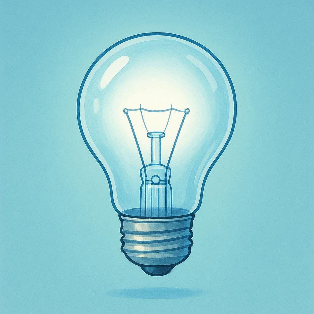 A single, clear glass incandescent light bulb, separate from any fixture, showing the illuminated filament inside.