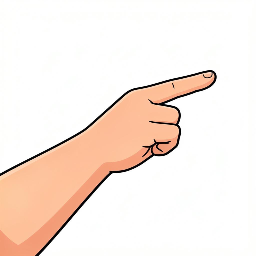 A person pointing their finger forward with a firm and serious expression.