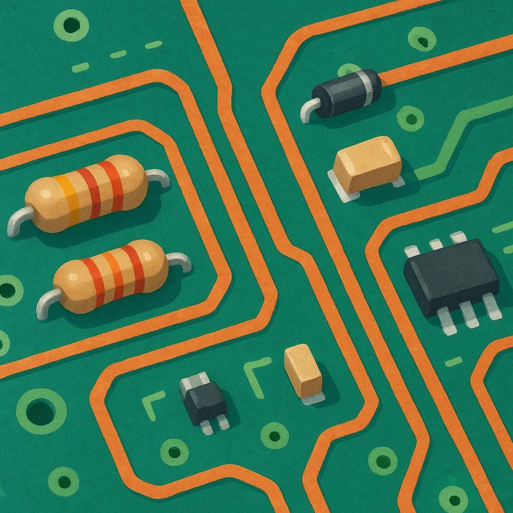 A detailed, close-up view of a green electronic circuit board showing copper traces and small components, representing specialized knowledge.