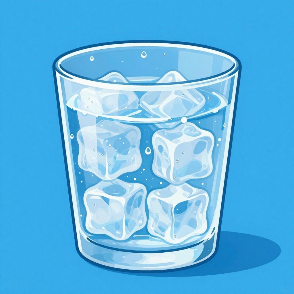 A glass of water with several ice cubes inside and condensation on the outside.