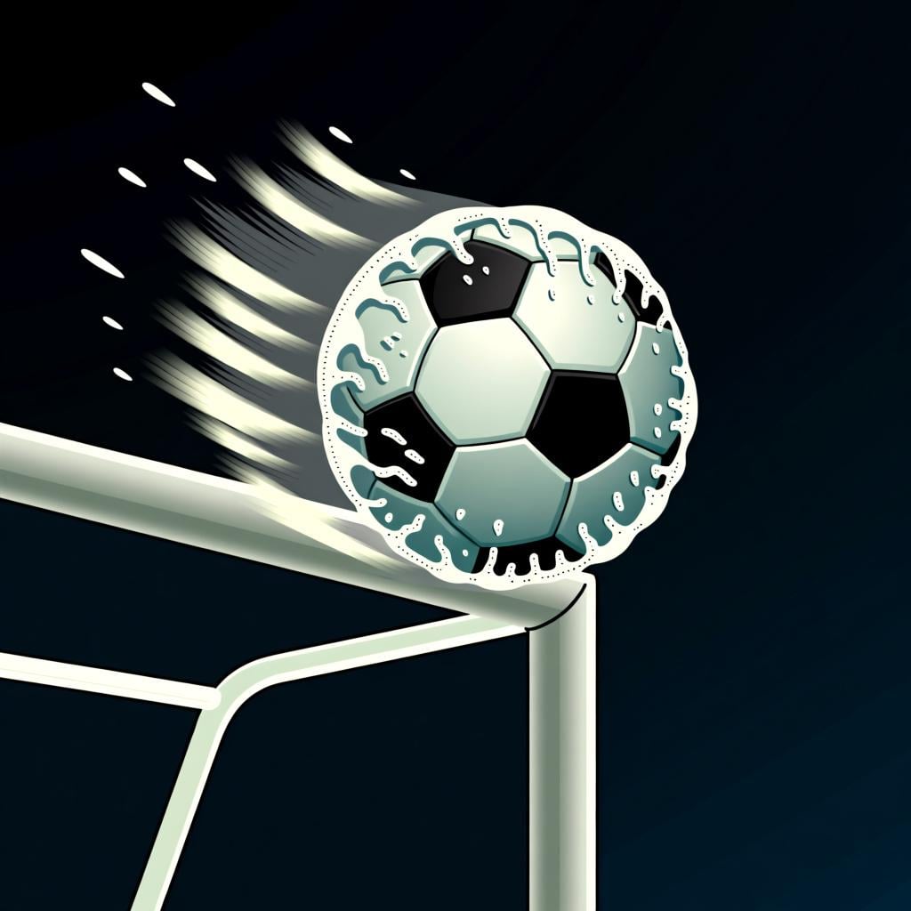 A soccer ball entering the goal, signifying an impressive or 'great' goal.