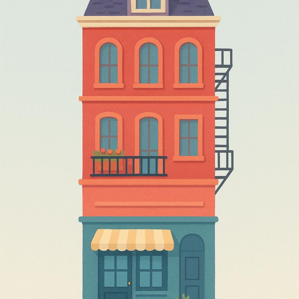 A simple illustration of a tall, colorful structure with four distinct horizontal floors or shelves, clearly showing different elevations.