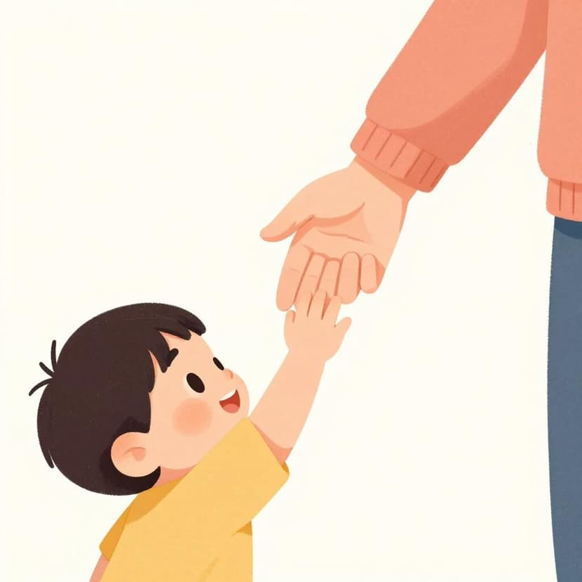 A child reaching out to hold an adult's hand for support.