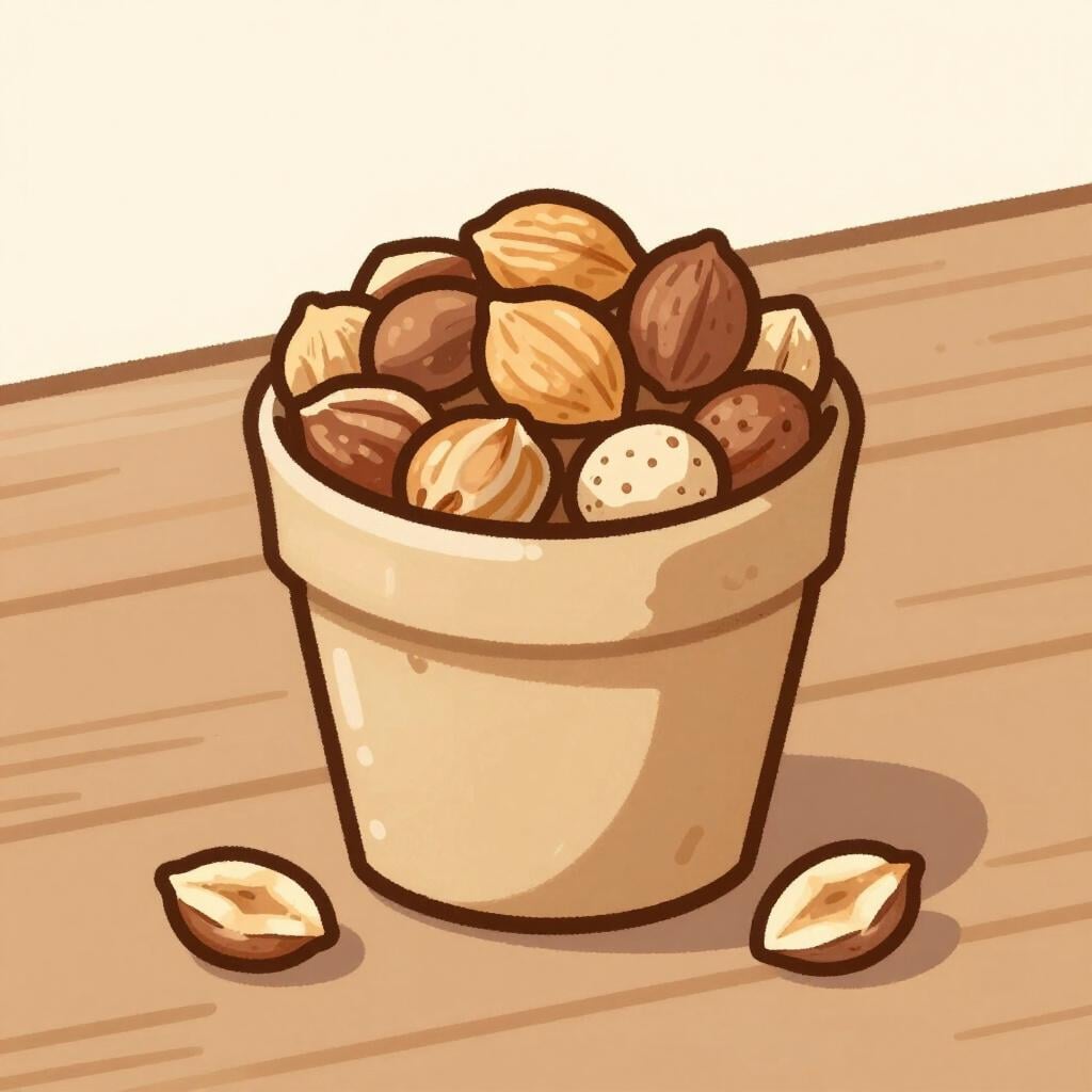 Een kegel gemaakt van bruin papier gevuld met geroosterde pinda's.