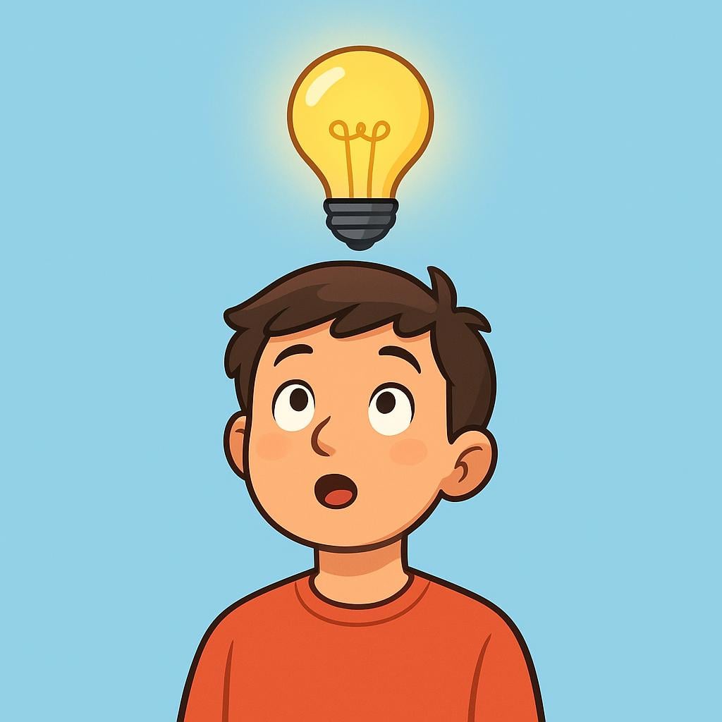 A glowing lightbulb floating above a silhouette of a person's head, representing a bright idea.