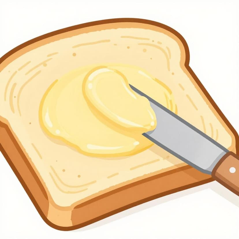 Un couteau en bois étalant une épaisse couche de beurre crémeux jaune sur une tranche de pain grillé.