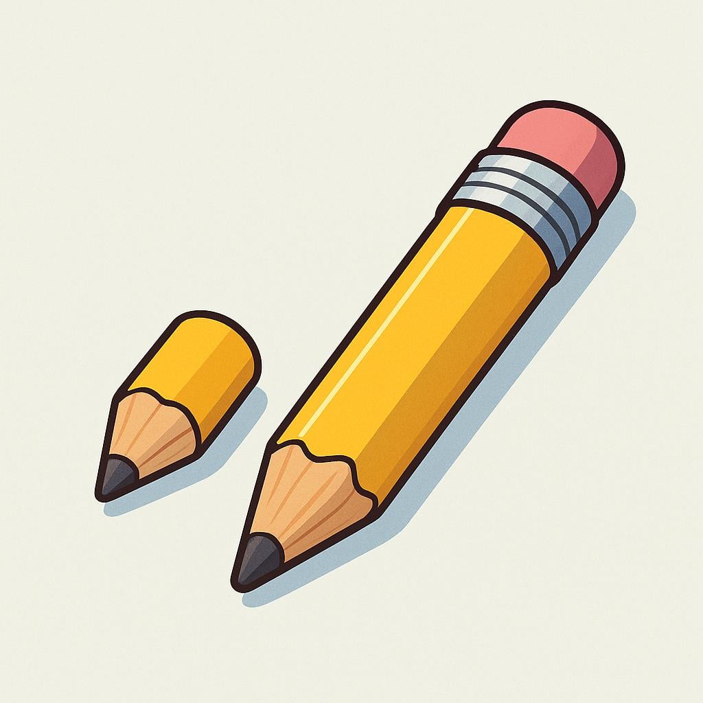 A high quality simple colorful storybook illustration showing two pencils side-by-side, one being significantly shorter than the other, illustrating the concept of short length.