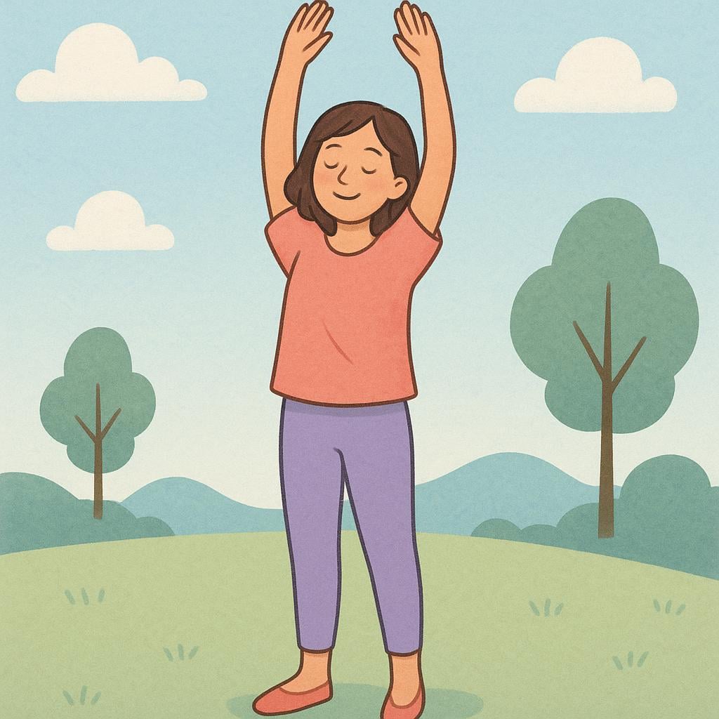 A colorful illustration of a person relaxing and stretching their arms above their head, symbolizing self-care and well-being.